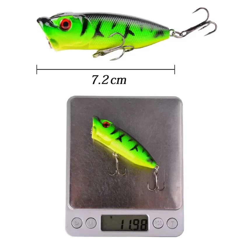 Leurre de pêche popper 7cm 12g pour carpe, appât topwater avec 2 hameçons triples, leurre dur crankbait wobbleur