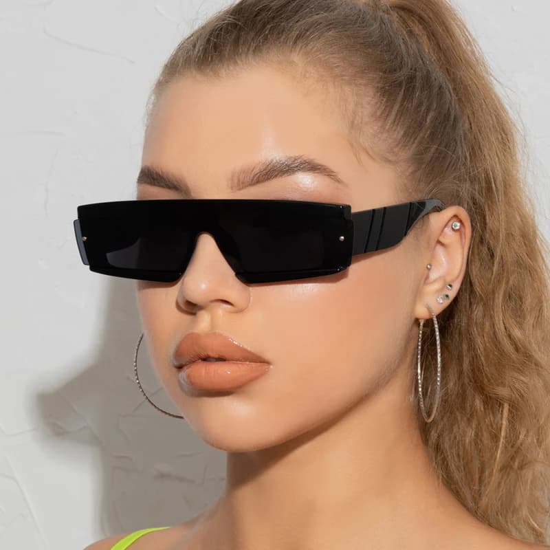 Lunettes de soleil carrées étroites vertes UV400 - Style nature pour pêche en forêt et rivière