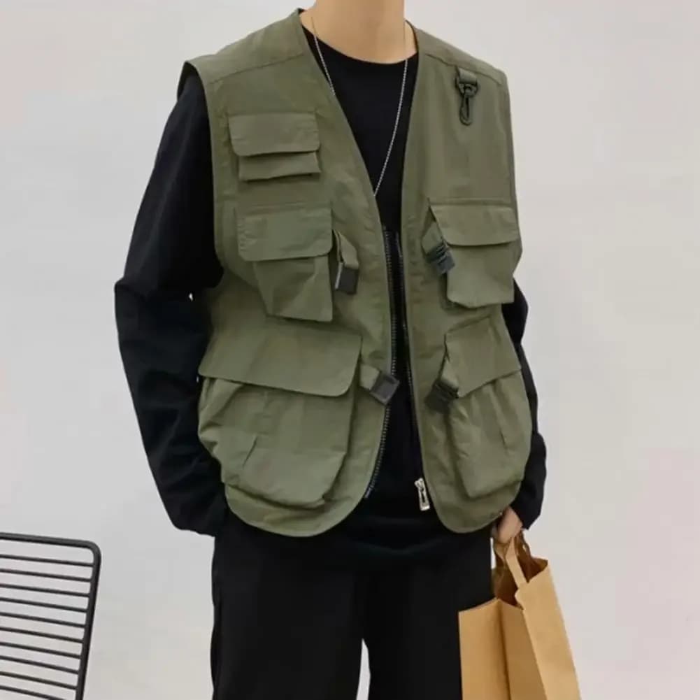 Veste tactique homme été sans manches multi-poches pour pêche, travail et loisirs en extérieur