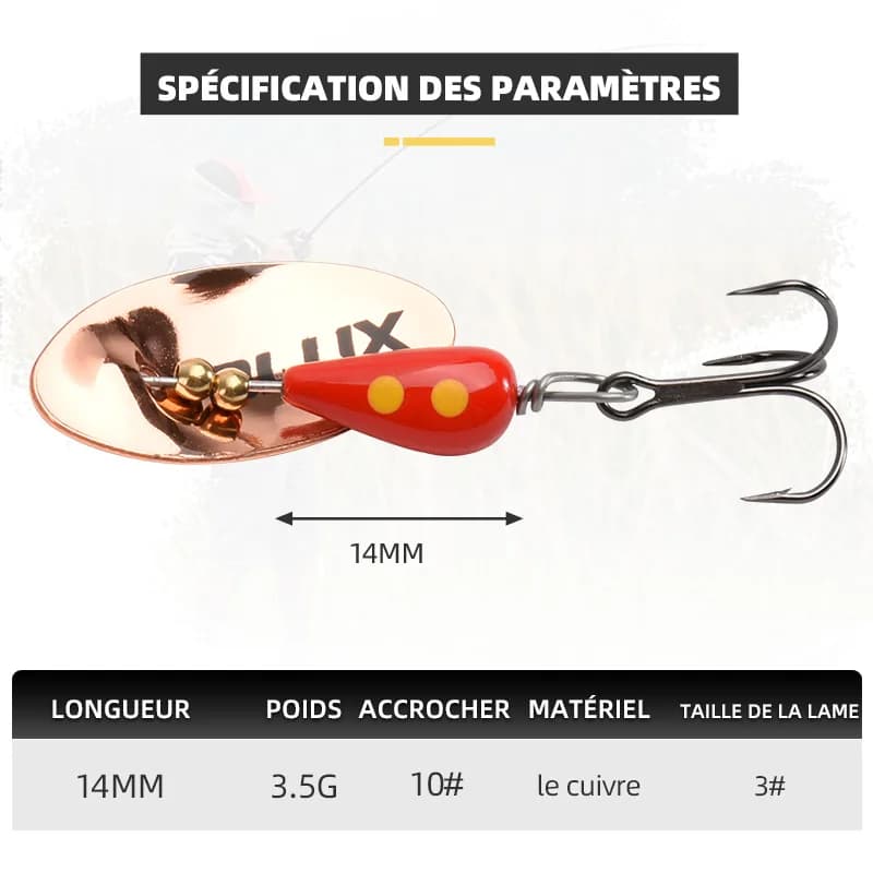 Leurre métallique tournant BLUX AR-S Blade 3,5g cuivre pour truite de rivière et pêche en creek