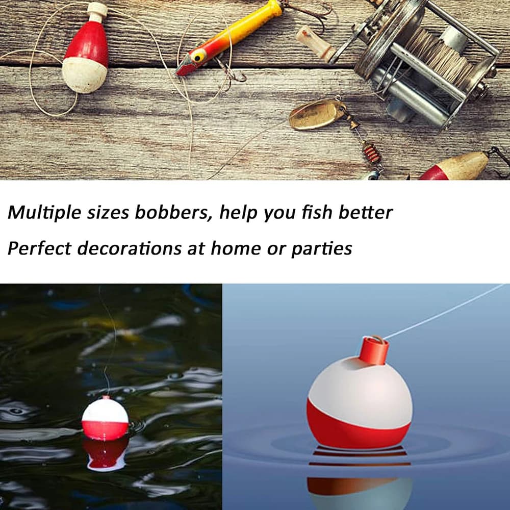 10 flotteurs coulissants ronds ABS rouge et blanc pêche avec bouton poussoir, accessoires montage pour la