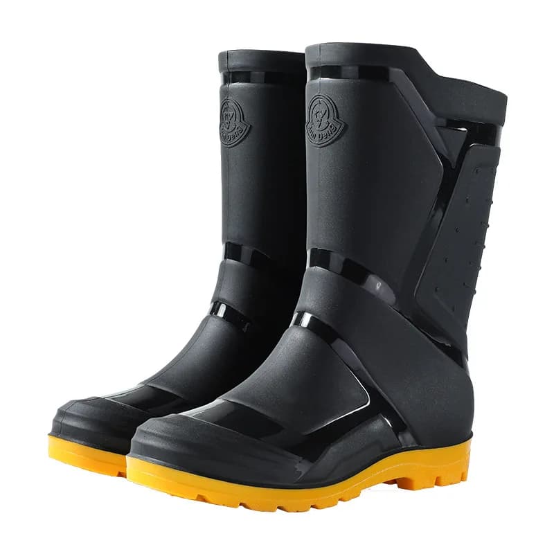 Bottes de pluie homme fashion mi-mollet imperméables antidérapantes outdoor lavage auto PVC bout rond talon bas