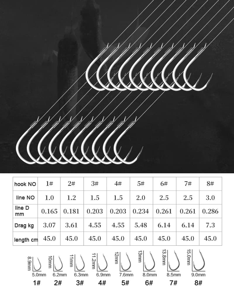 Ensemble 10 paires hameçons avec bas de ligne - Montage carp fishing prêt à pêcher 45cm