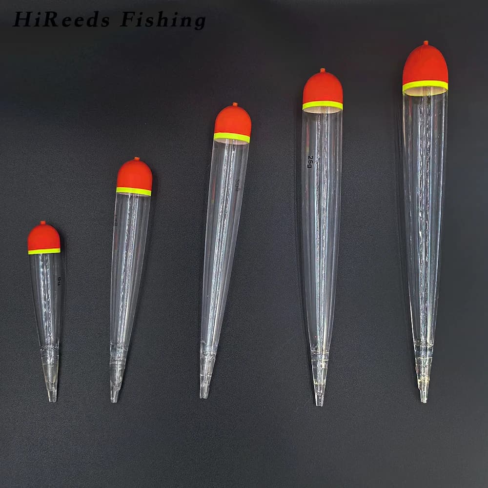 6 flotteurs pêche à la mouche Hireeds transparents orange pour saumon et truite - Bobbers verticaux haute visibilité