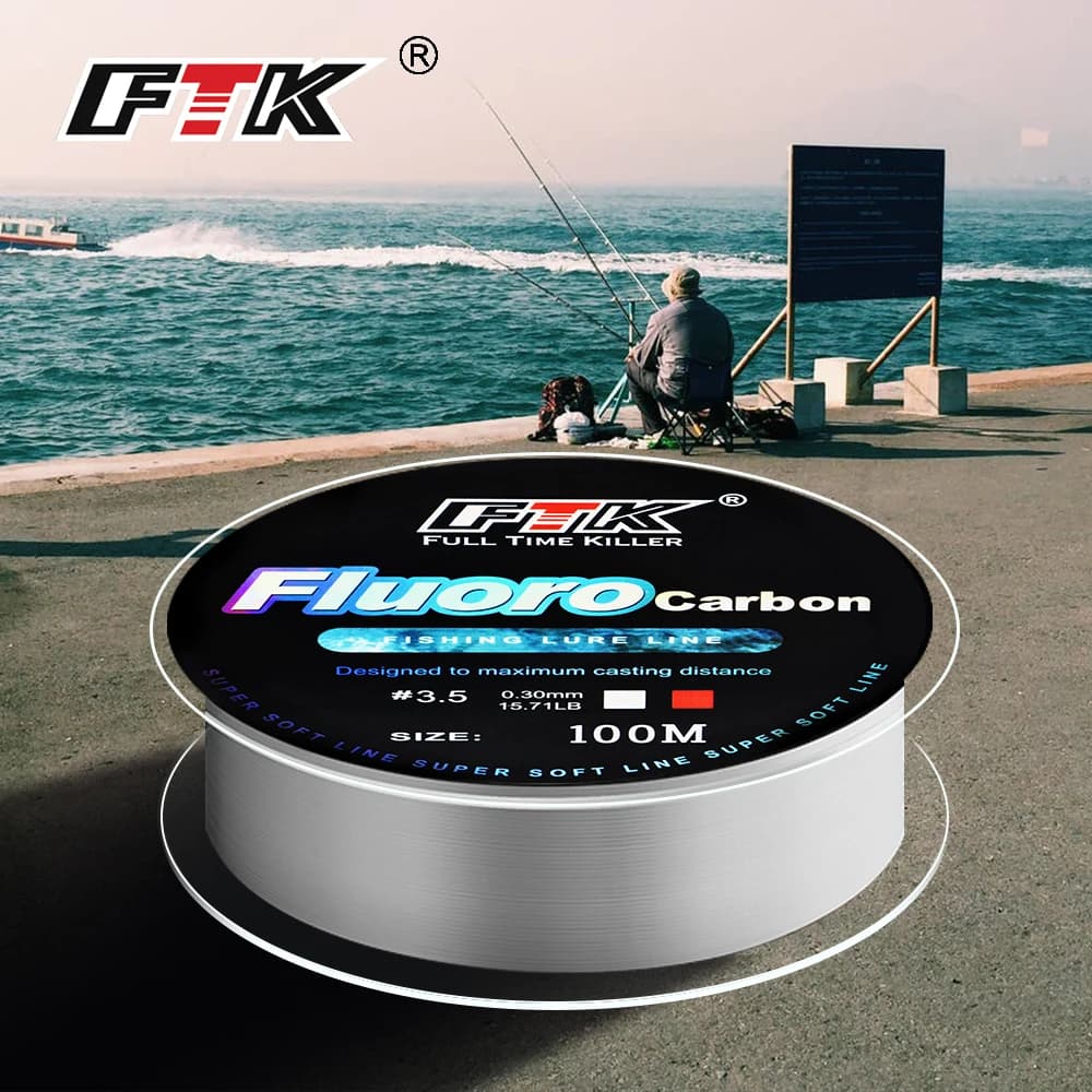 Ligne FTK fluorocarbone coating 100M 4.13LB-34.32LB pour pêche à la carpe et poissons blancs