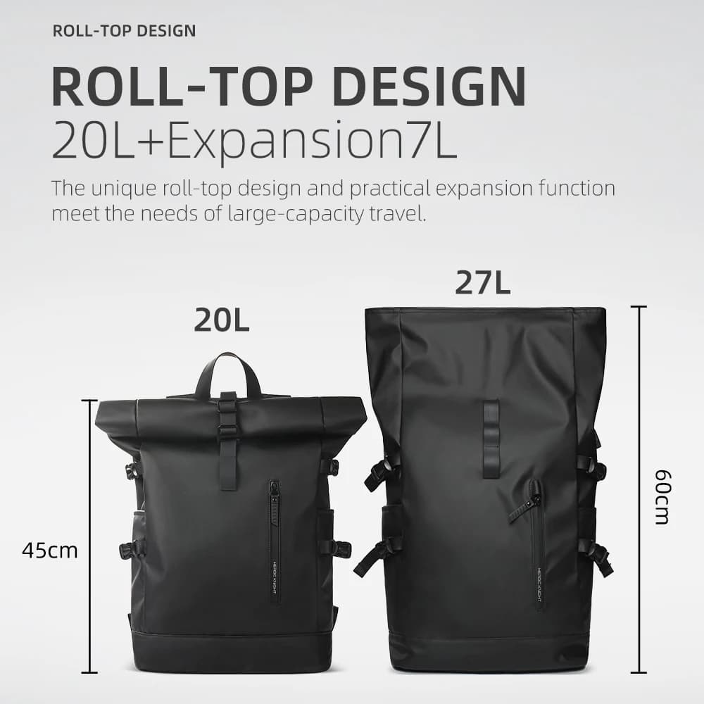 Sac à dos de voyage extensible HK - Grand sac étanche avec port USB pour ordinateur 15,6 pouces