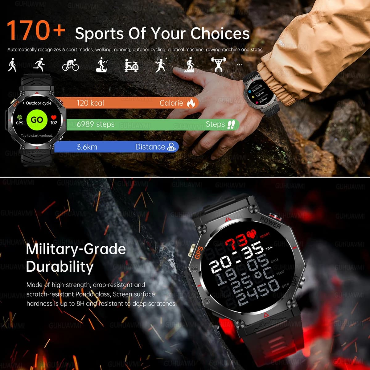 Montre militaire T-Rex 3 - GPS intégré, étanche 10ATM, boussole et altimètre pour aventures extrêmes