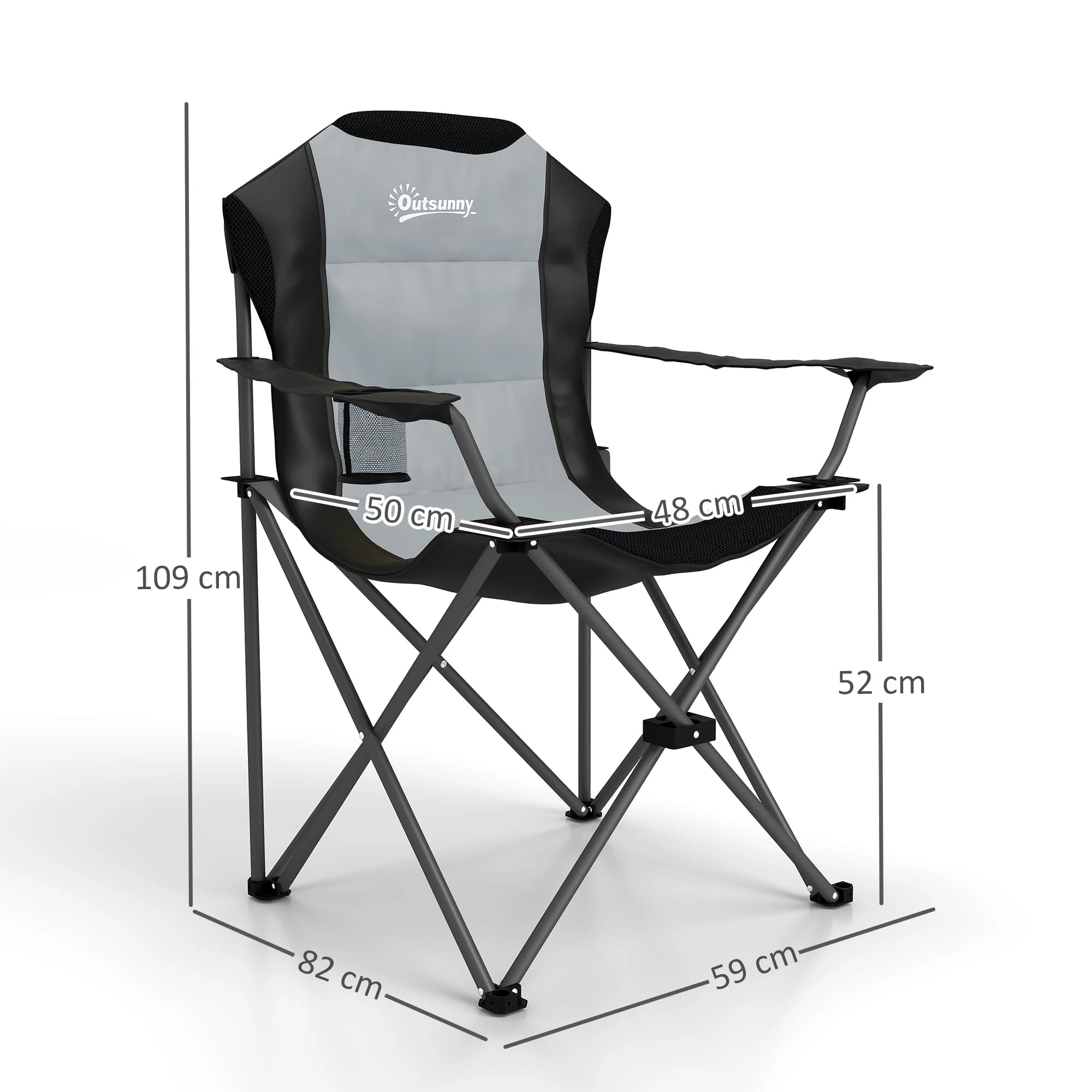 Set 2 chaises camping pliantes rembourrées - Sièges pêche avec porte-gobelet, charge 120kg