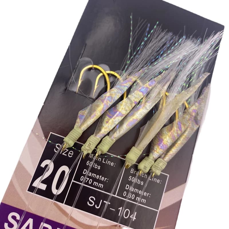 Flasher string hooks avec peau de poisson réel pour pêche en mer - leurre lumineux pour seiche, poulpe et congre
