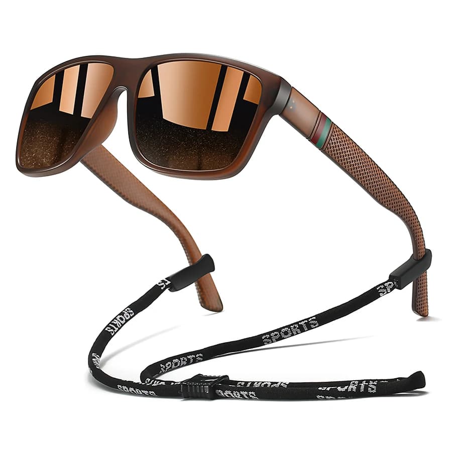 Lunettes carrées classiques avec chaîne pêche - Style tendance coloré léger pour conduite et activités extérieures