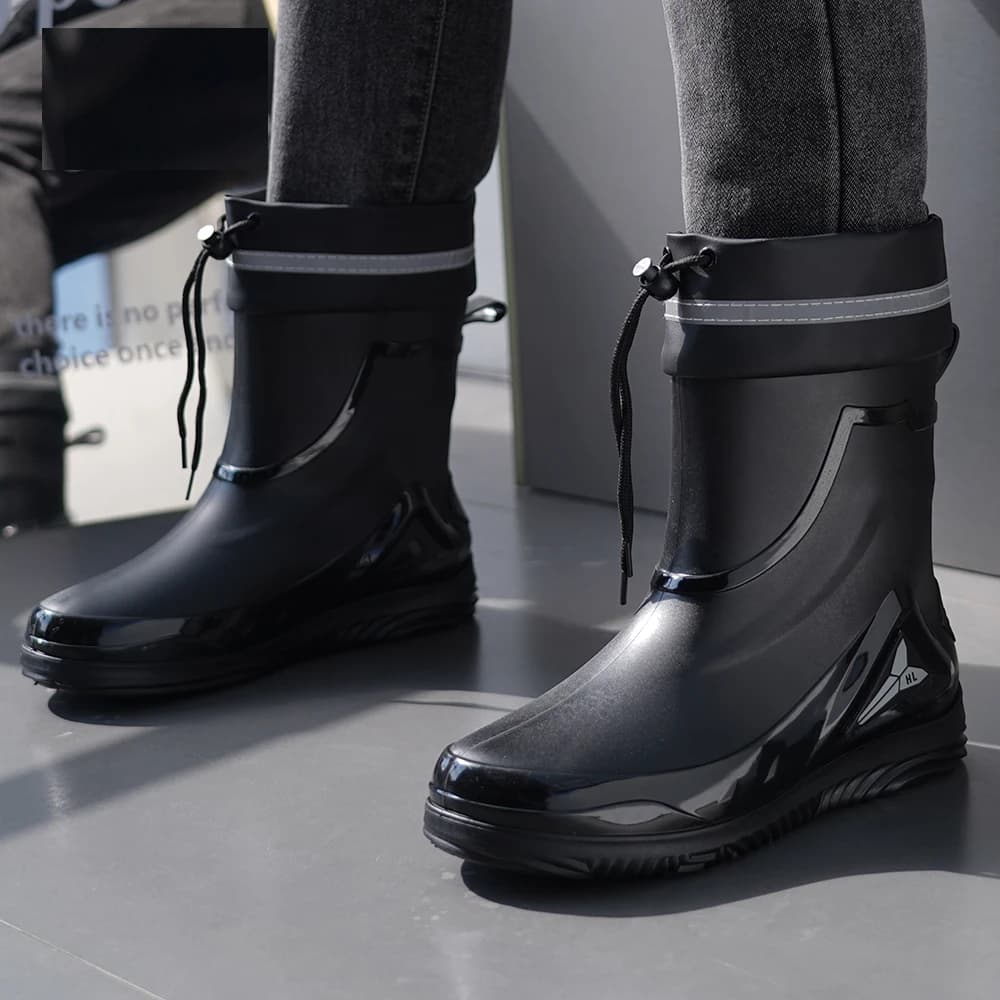Bottes de pluie homme style britannique chaudes antidérapantes imperméables avec lacets pour automne hiver