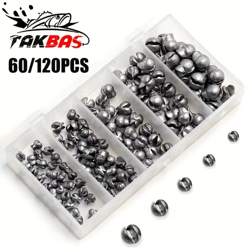 Kit de Plombs Pêche 60 à 120 Pièces, Sinkers Fendus Premium 5 Tailles, Design Rond Amovible