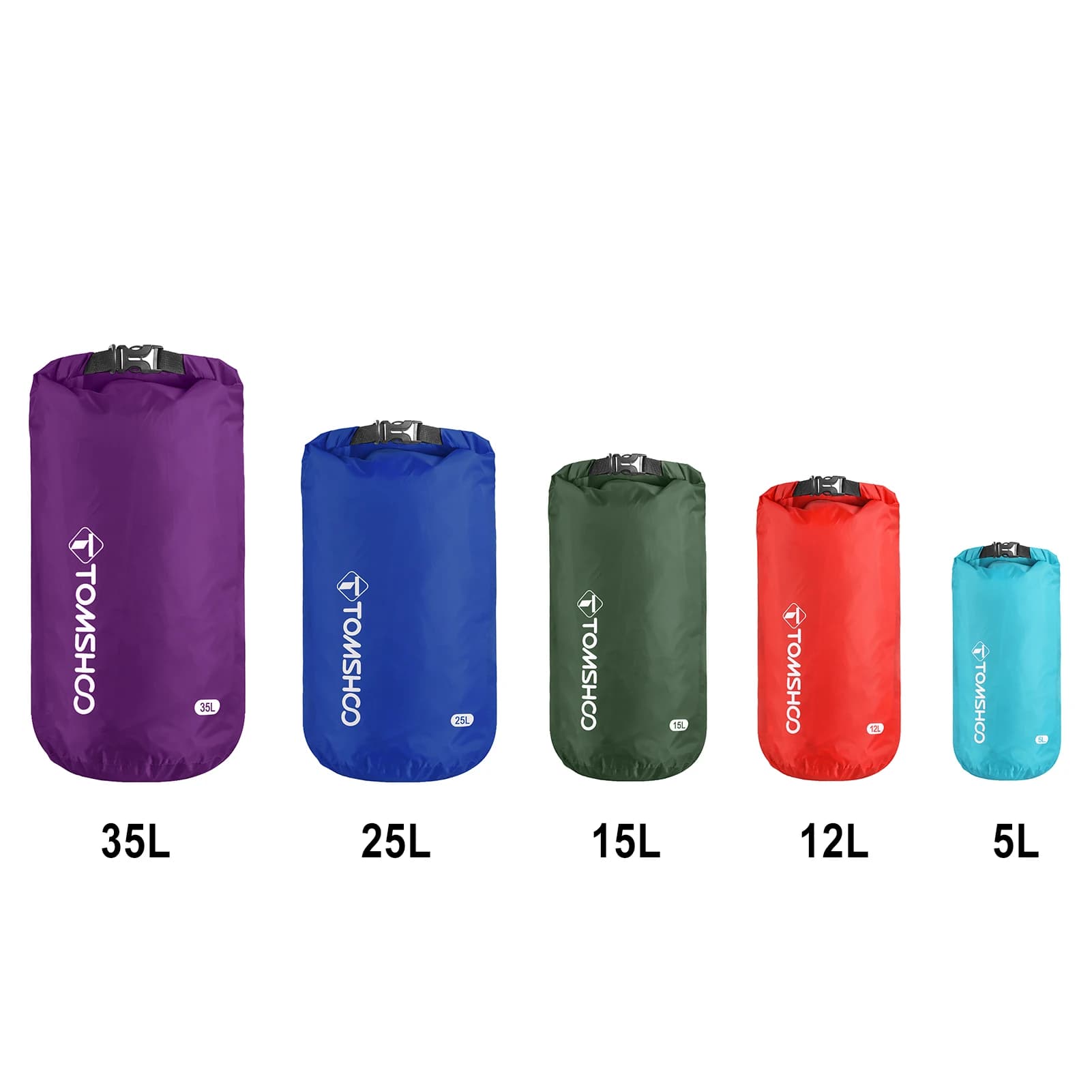 Pack 5 dry bags waterproof Tomshoo - Sacs étanches légers camping, bateau, randonnée