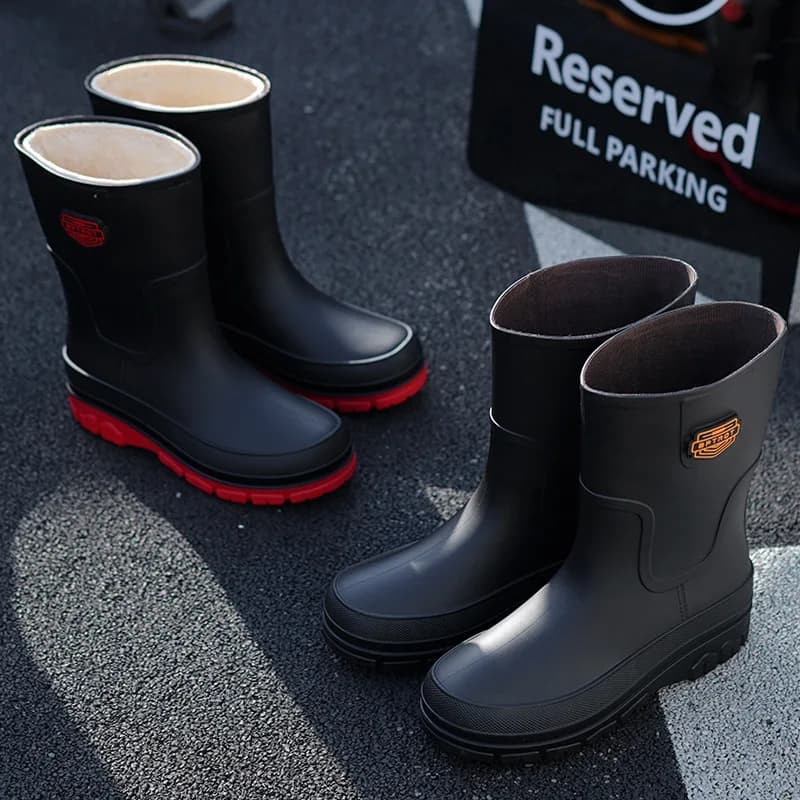 Nouvelles bottes de pluie mi-mollet homme semelle épaisse imperméables antidérapantes adultes