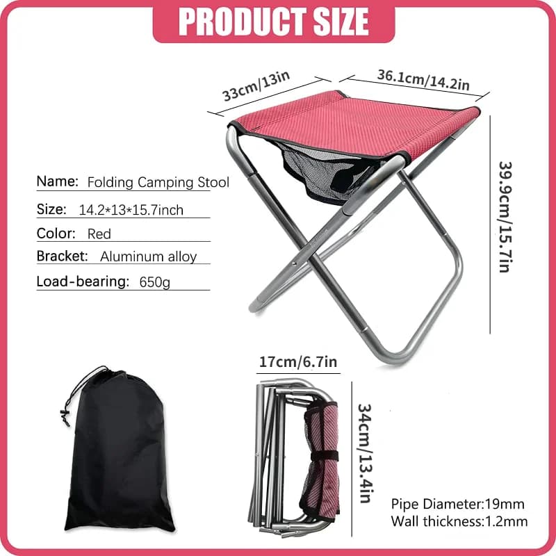 Tabouret aluminium léger 40cm pliable - Siège pêche camping avec sac de transport inclus