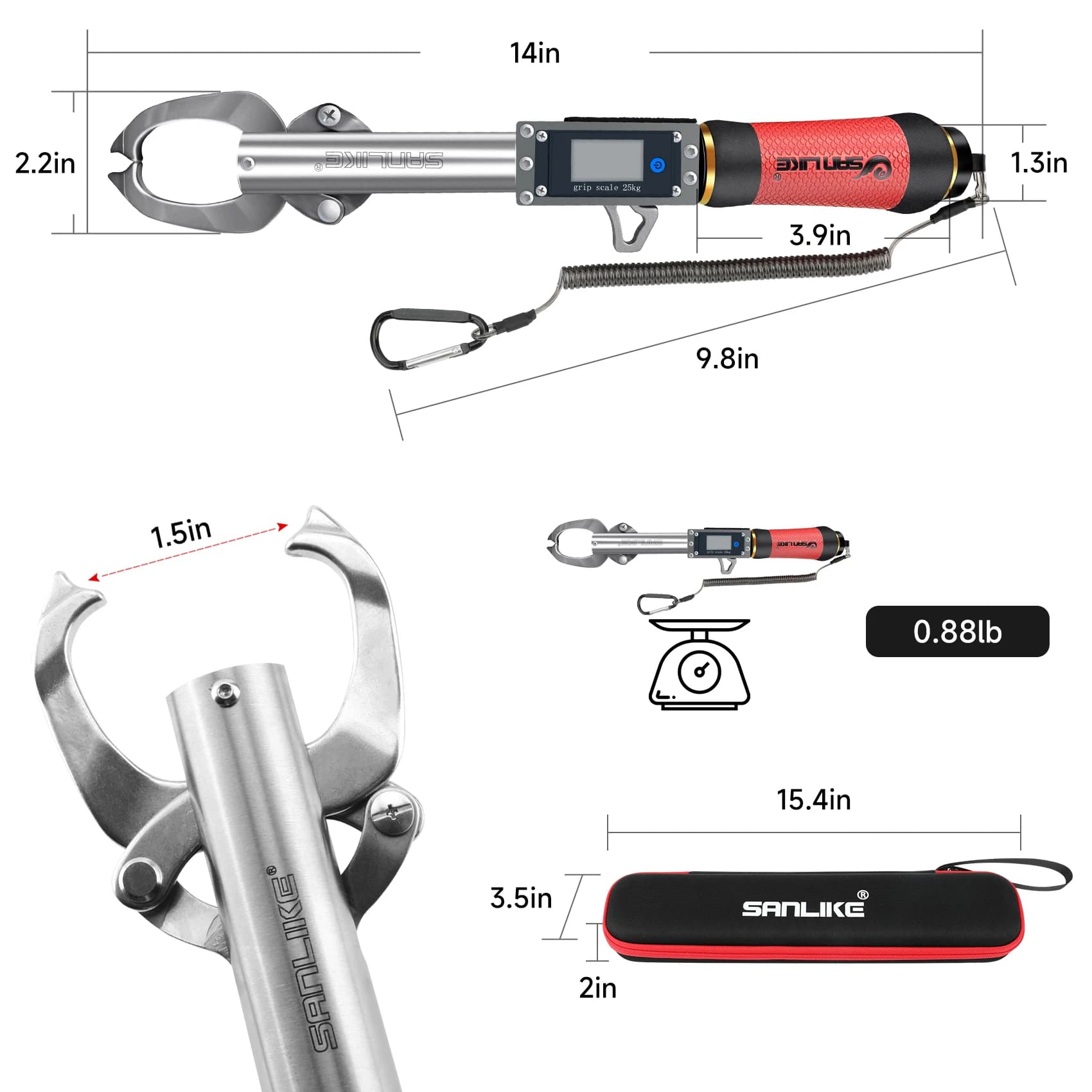 Pince-lèvres poisson numérique SANKILE avec balance - Rotatif 360° acier inox étanche KG/LB accessoires
