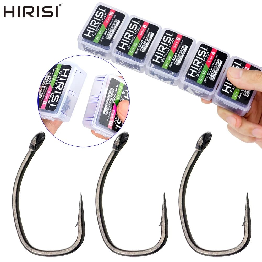 Hameçons carpe micro-barbelés acier haut carbone 50 pièces PTFE avec œillet et boîte amovible