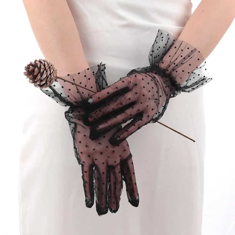 Gants de pêche femme dentelle transparente points mesh blancs pour événements pêche et soirées nautiques