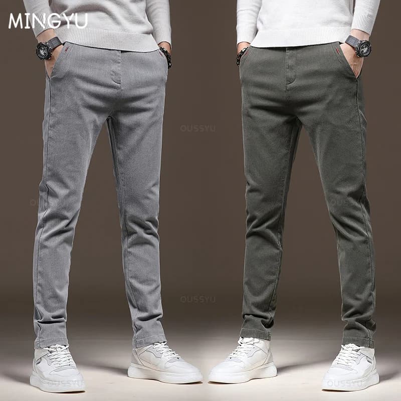 Pantalon cargo stretch MINGYU homme - Coupe slim coton épais pêche automne hiver