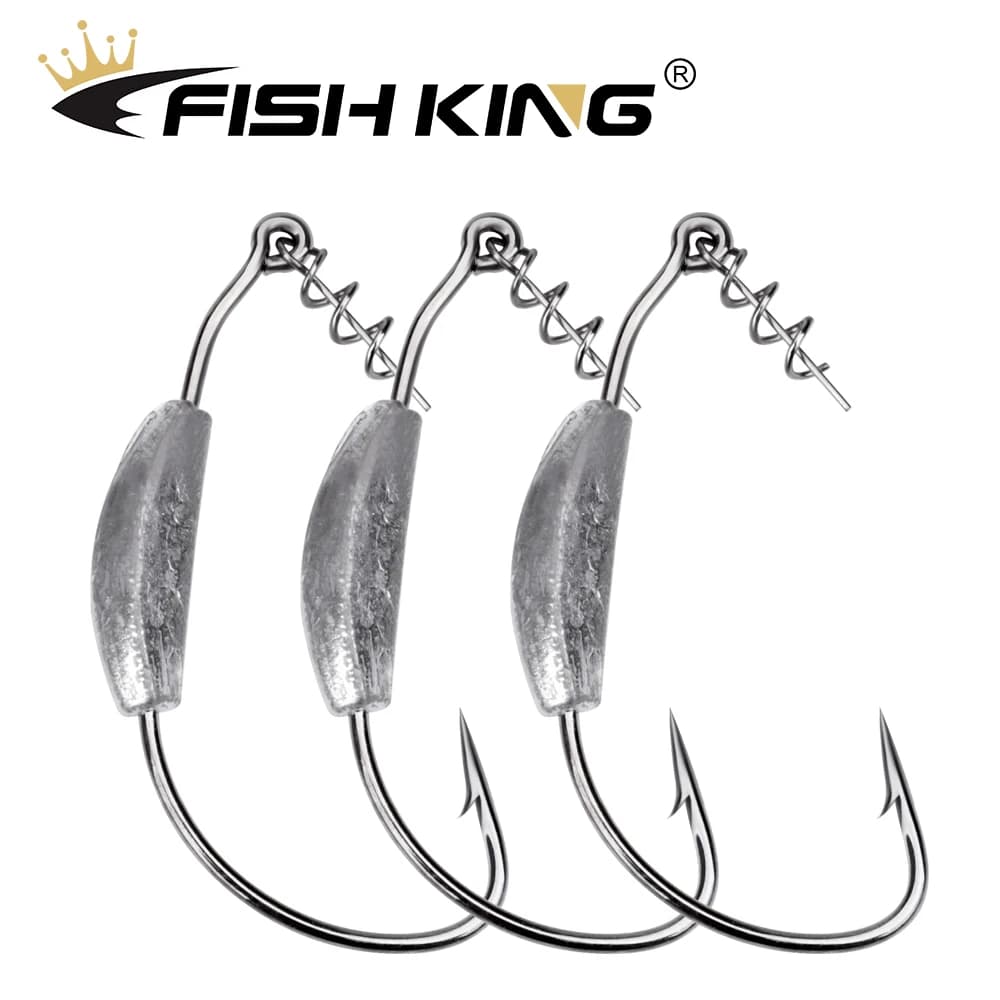 5 Hameçons Offset Poids Intégré FISH KING 2g-7g pour Texas Rig - Pêche Leurres Souples
