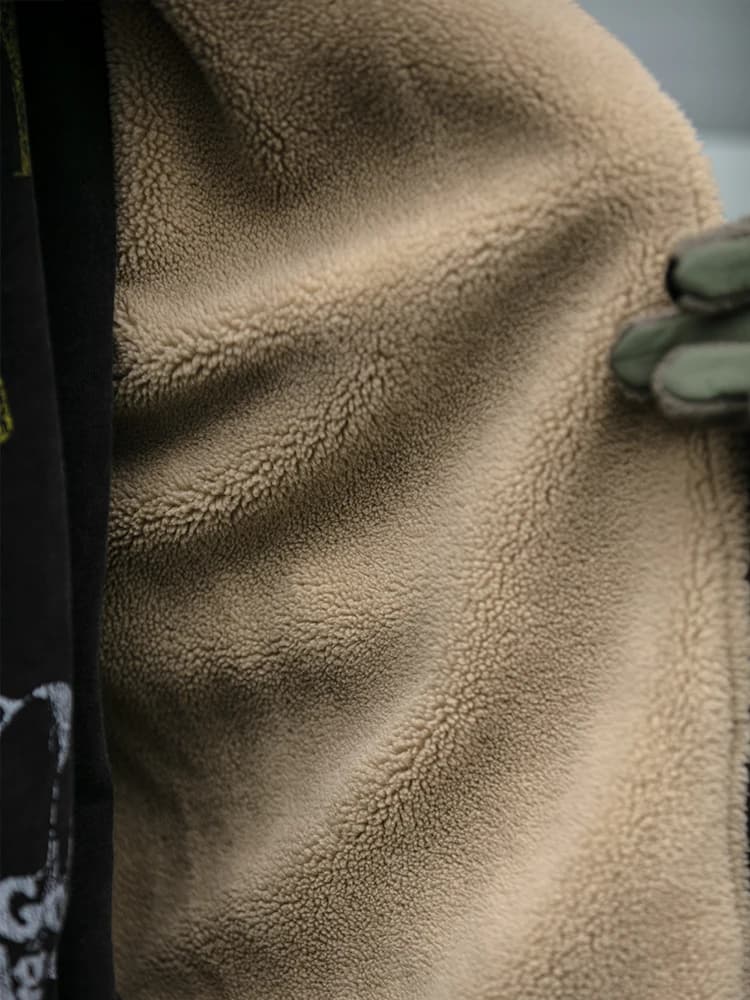 Veste polaire vintage japonaise homme épaisse hiver pêche streetwear loose couple tendance