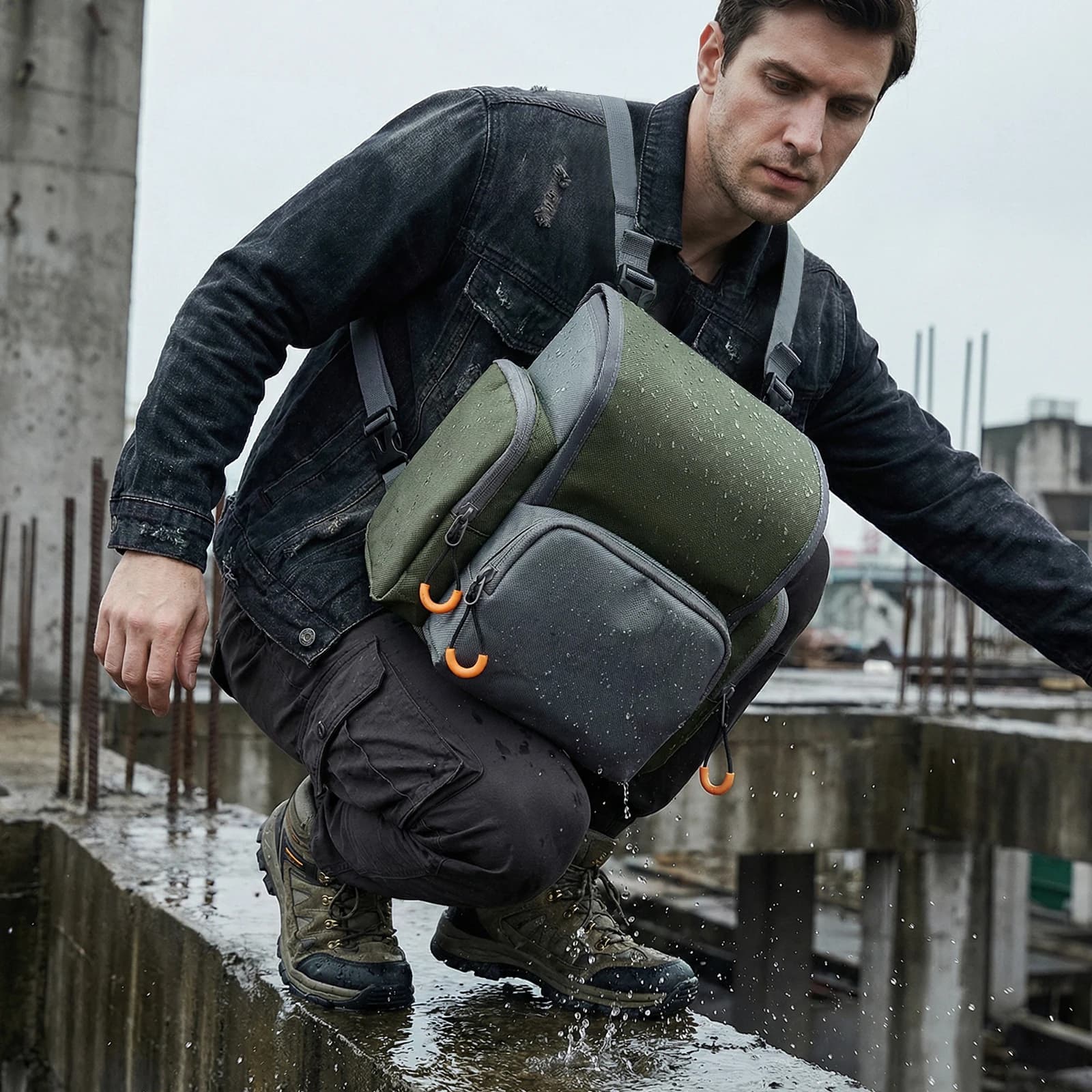 Harnais jumelles pêche camouflage - Étui poitrine réglable avec protection pluie
