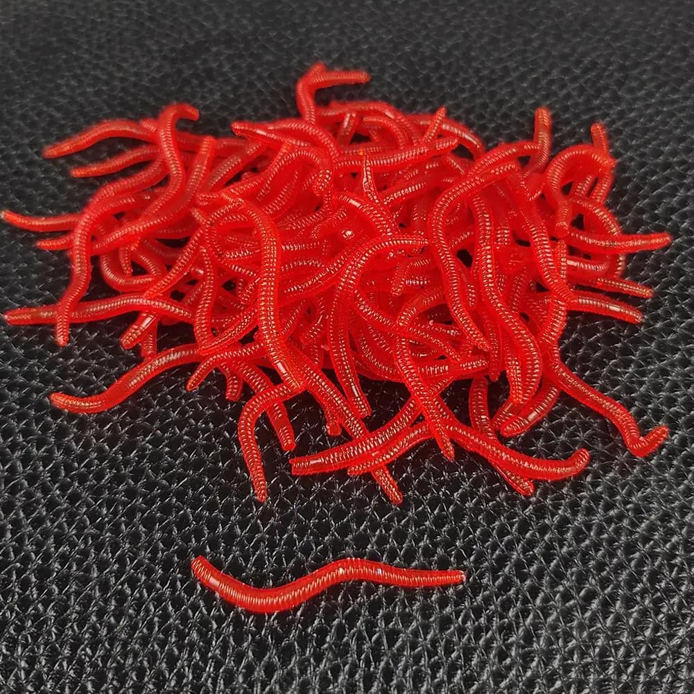 50/100 vers rouges silicone PVC appâts souples 3.5cm - leurres réalistes carpe bass pêche