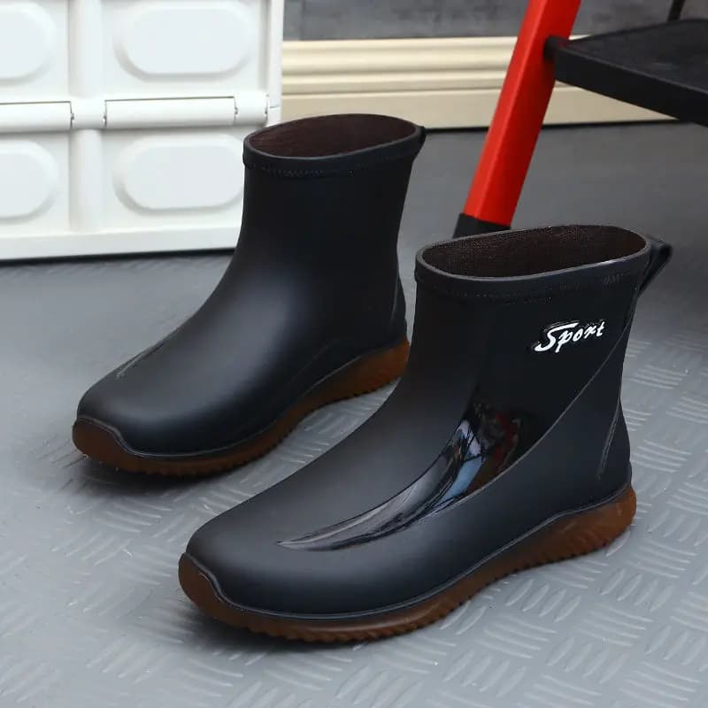 Bottes de pêche courtes homme hiver doublées polaire imperméables résistantes mode PVC extérieur