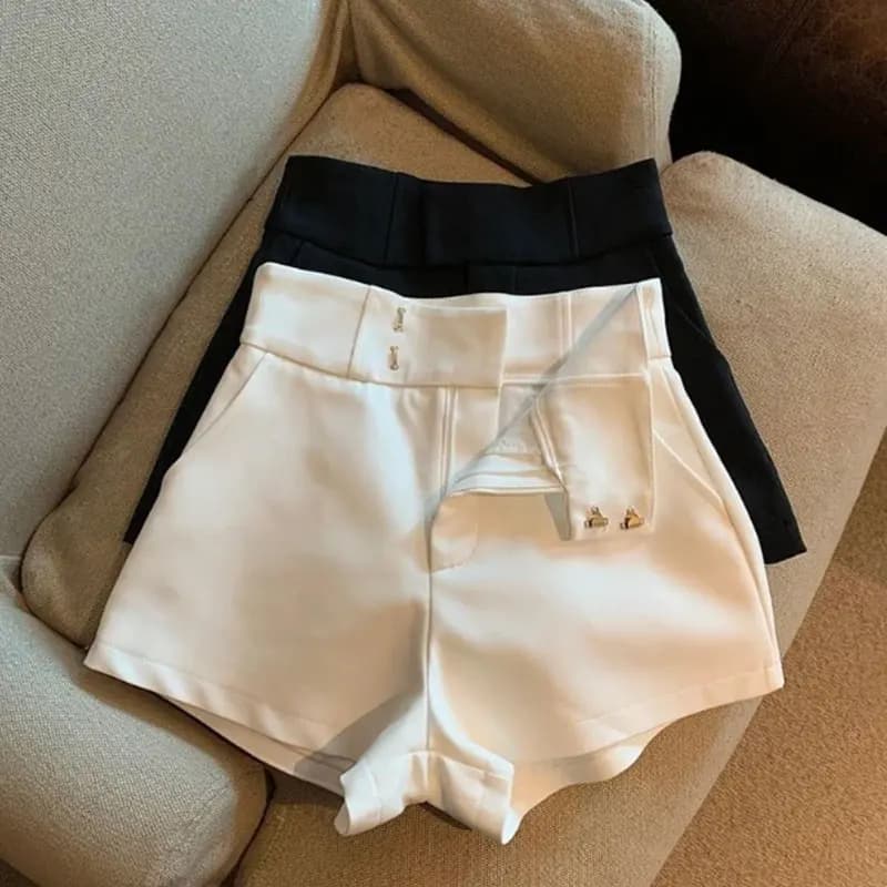 Shorts femme T2 noir style Harajuku - Coupe droite élégante et slim - Pantalon sexy été casual