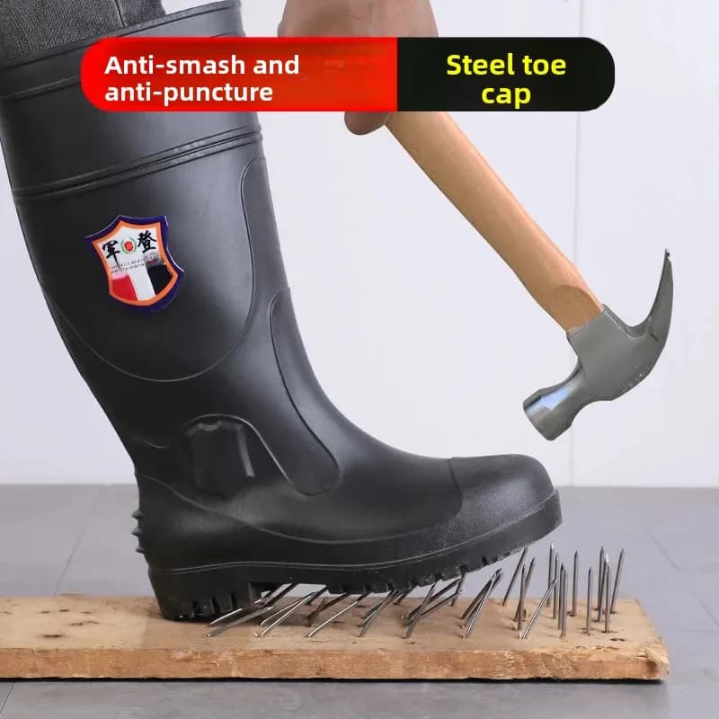 Bottes de travail imperméables homme femme embout acier semelle acier antidérapantes PVC protection