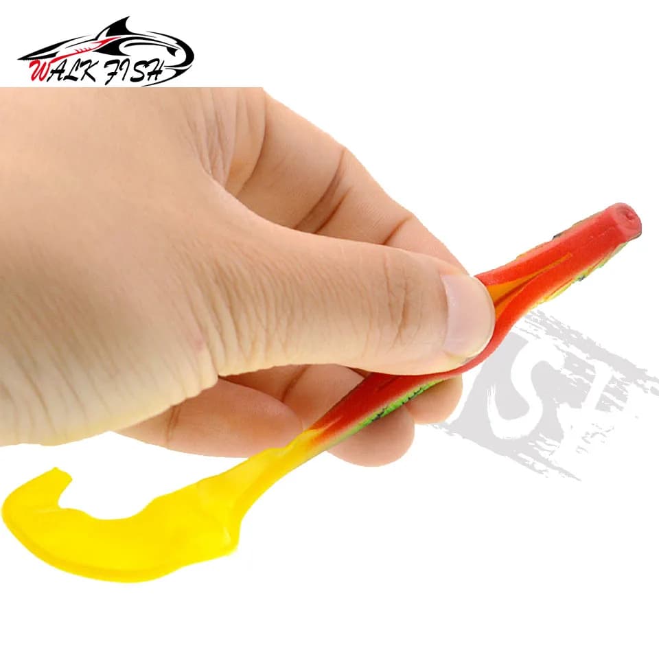 Set 4 wobbleurs WALK FISH 12.5cm 5.5g shad queue en T - Leurres souples silicone pêche brochet black bass