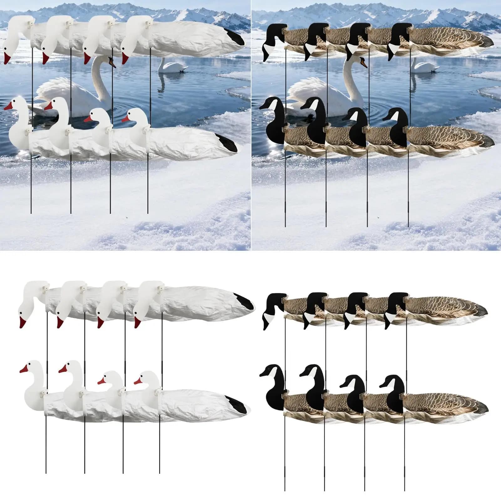 Pack 8 leurres silhouette oie vifs - appât oiseaux chasse extérieur gibier d'eau étang