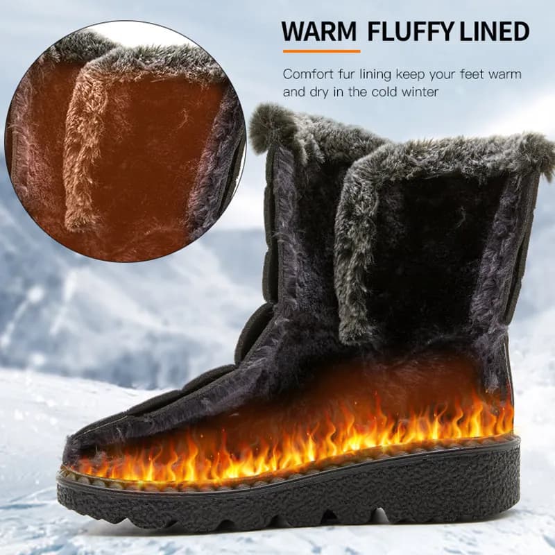 Bottes hiver femme 2025 tendance - Bottines cheville fourrure étanches neige talons bas botas mujer