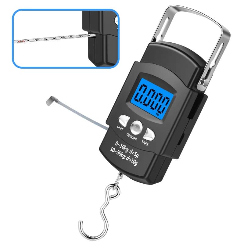 Pèse-bagages électronique LCD 10g à 50kg avec mètre ruban rétractable 100cm pour pêche voyage