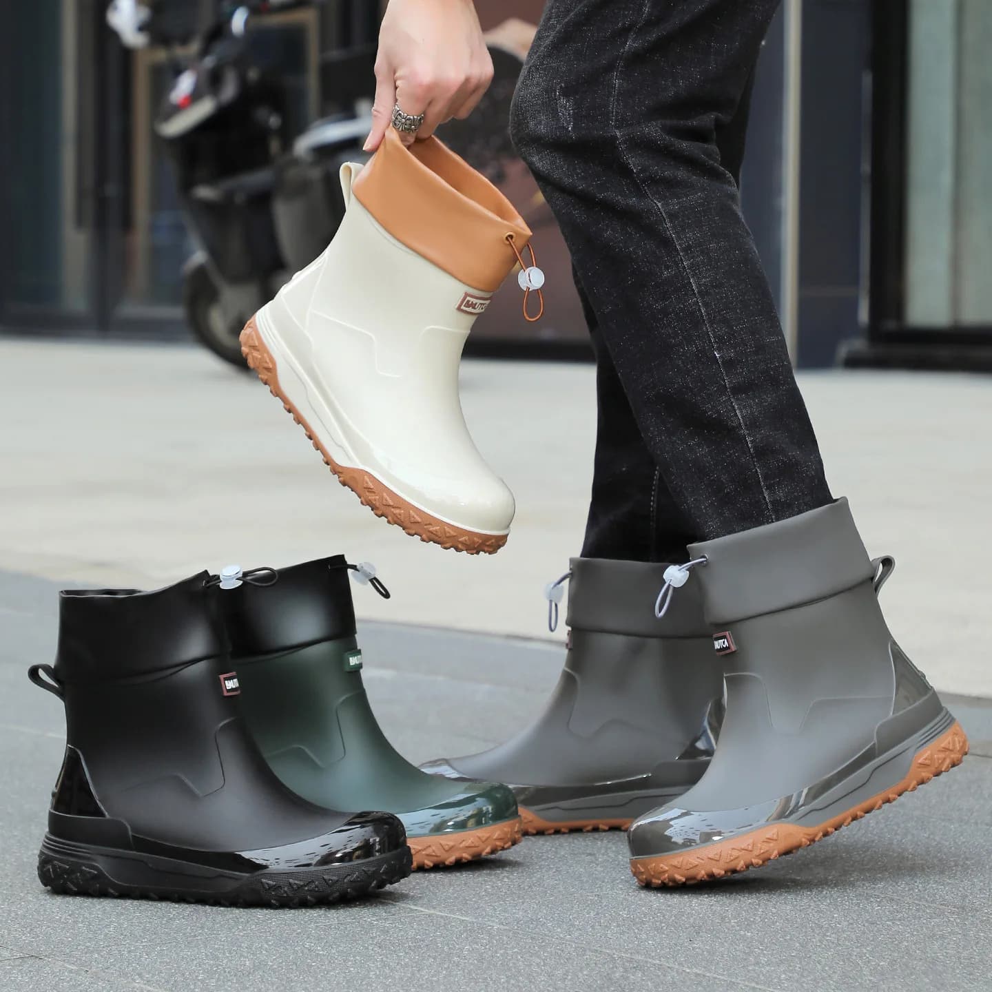 Bottes pluie courtes mode hommes pêche - Chaussures caoutchouc légères cuisine travail étanches anti-dérapantes