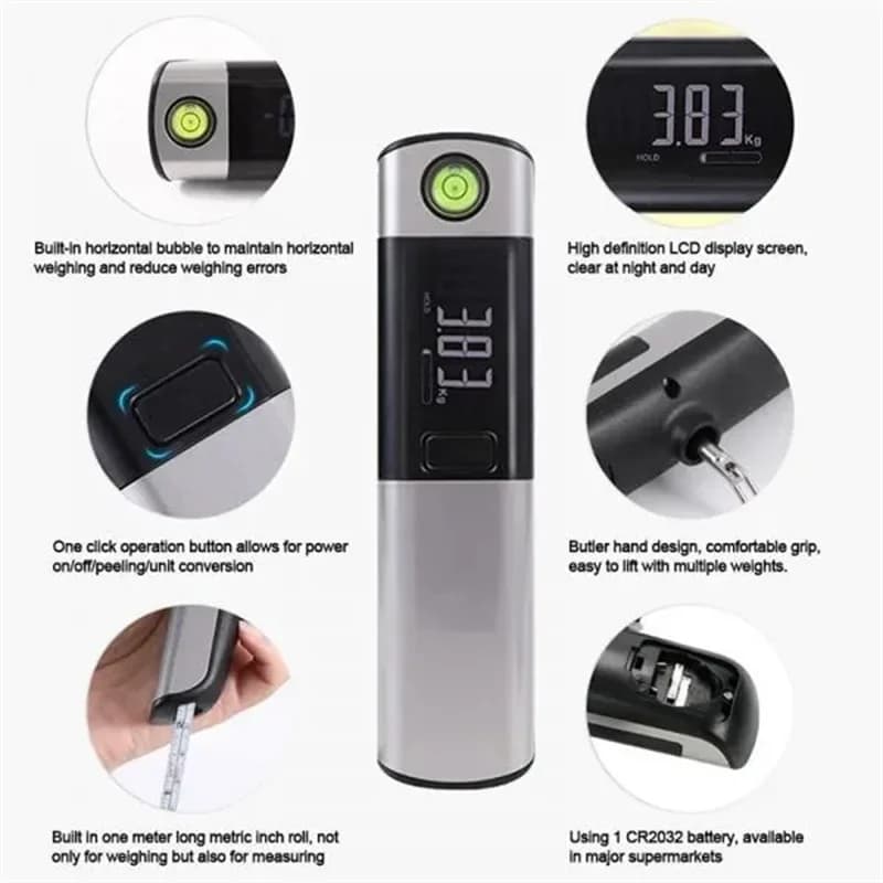 Pèse-bagages numérique LCD portable avec mètre ruban - Balance voyage multifonction pour équipement pêche