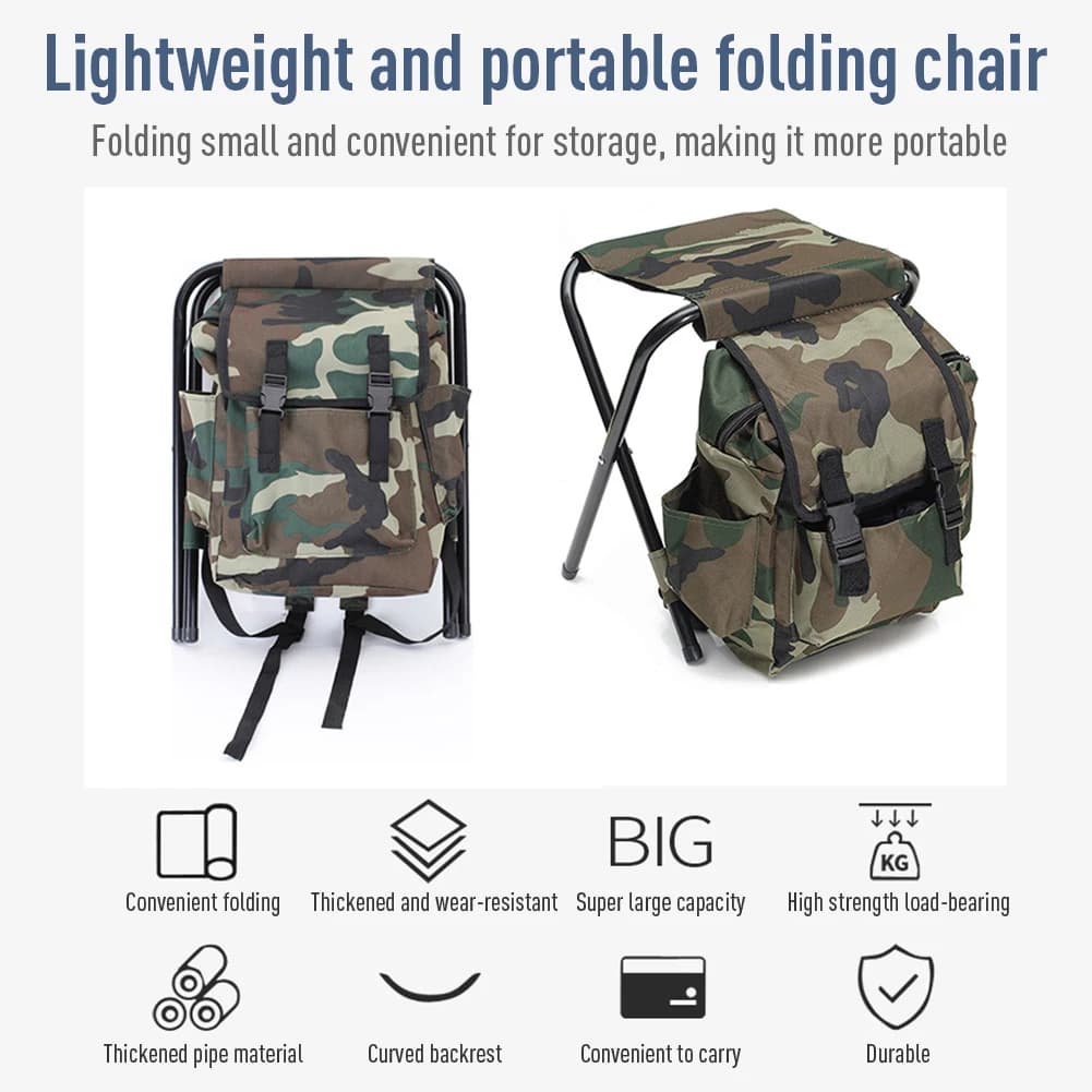 Tabouret pliant camouflage pêche 100kg capacité avec sac à dos pour camping côtier