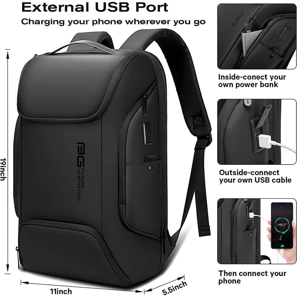 Sac à dos BANGE chargeur USB intelligent étanche pour ordinateur 15.6 pouces et voyages