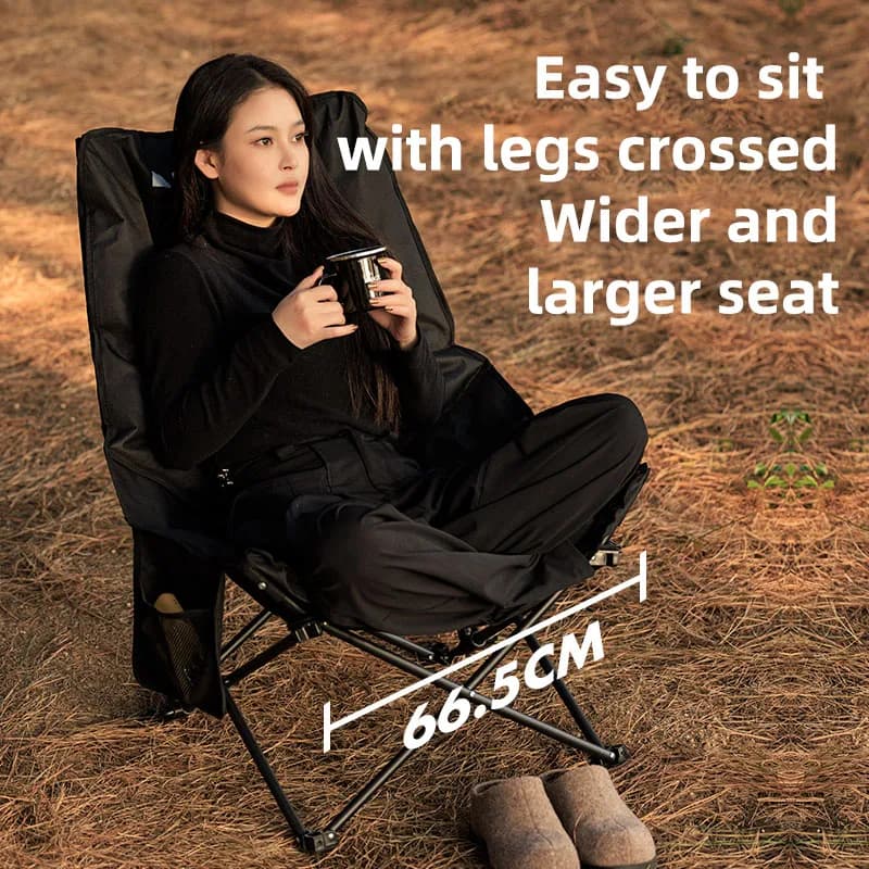 Chaise lune Blackdog renforcée pliante pour pêche, camping et plage avec tabouret intégré