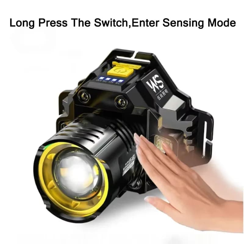 Lampe frontale LED détecteur de mouvement rechargeable 18650 COB haute puissance pour pêche nocturne précise