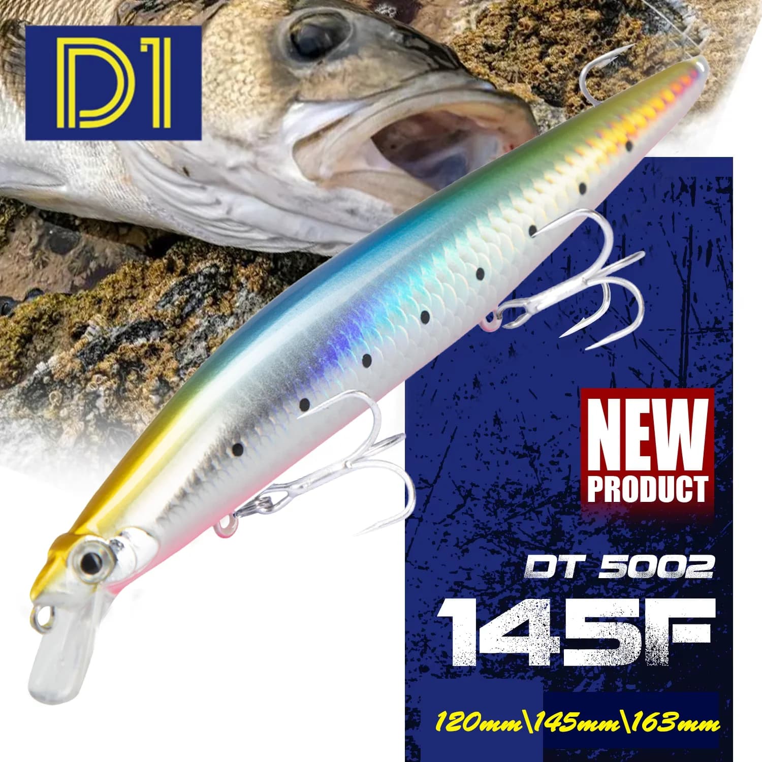Leurre suspending D1 Assassin Minnow 120-163mm wobbler silencieux lumineux pour bar et pagre en mer