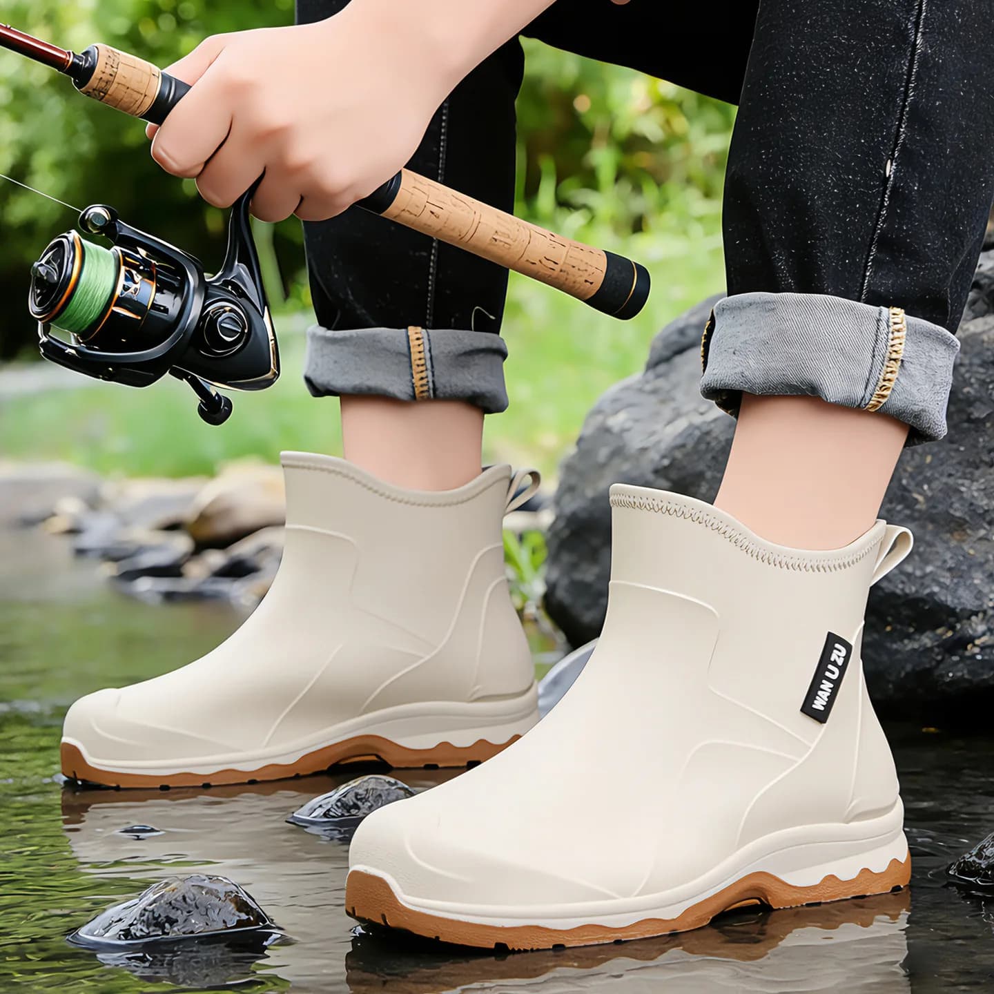 Bottes de pluie homme confortables semelle souple antidérapantes pour pêche lavage auto cuisine
