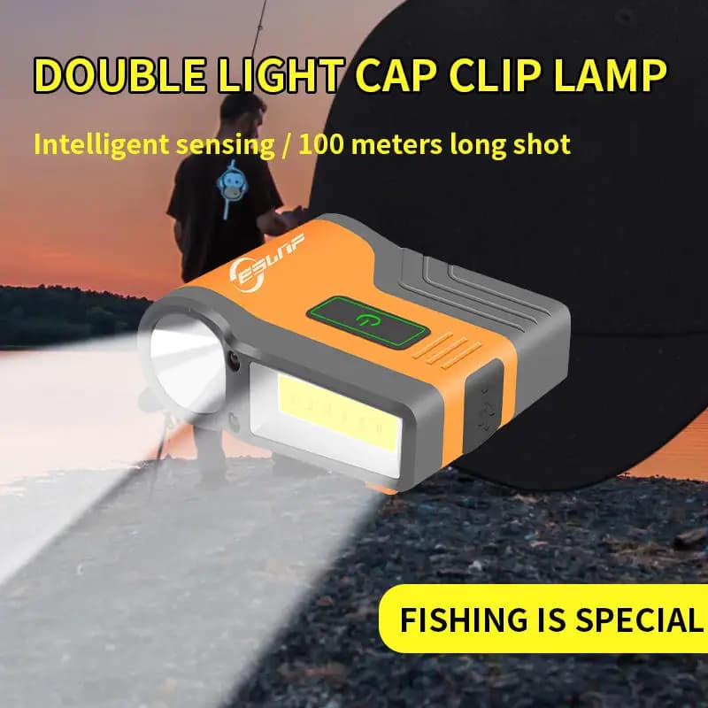 Lampe frontale pêche ESLNF étanche à induction intelligente - LED COB - Lampe clip réglable