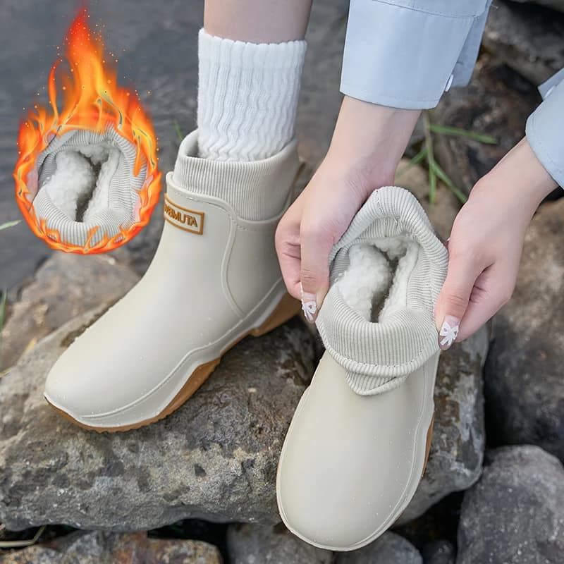 Chaussures de pluie homme hiver chaudes doublées peluche étanches extérieur anti-dérapantes couple