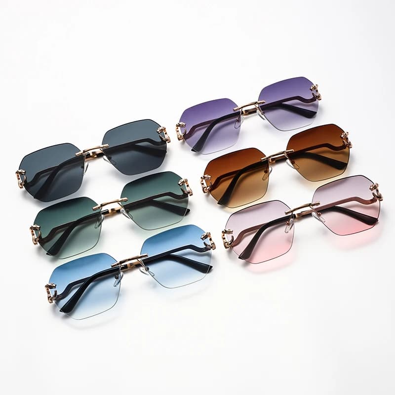 Lunettes de soleil irrégulières frameless léopard - Style unique pour pêche créative et personnalisée
