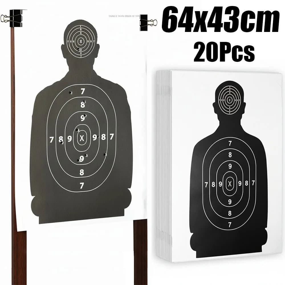 Cibles de tir papier grand format 64x43cm 20 pièces - Silhouettes pour airsoft et carabines à plombs