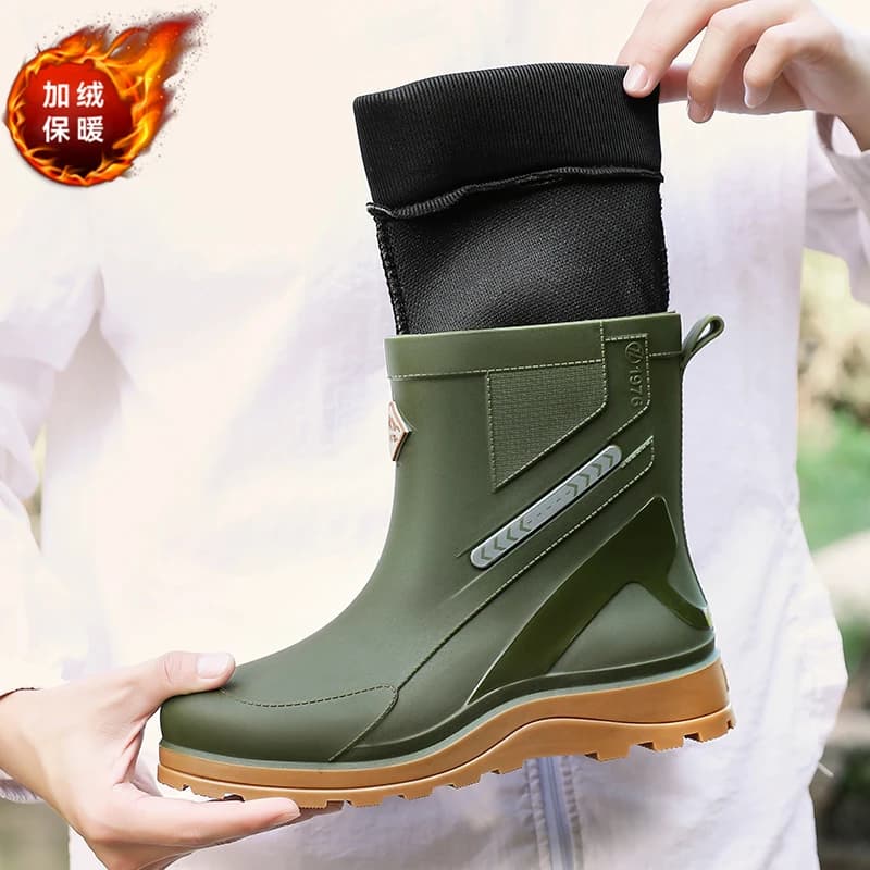 Bottes pluie homme mi-mollet polaire chaude automne hiver pêche neige imperméables
