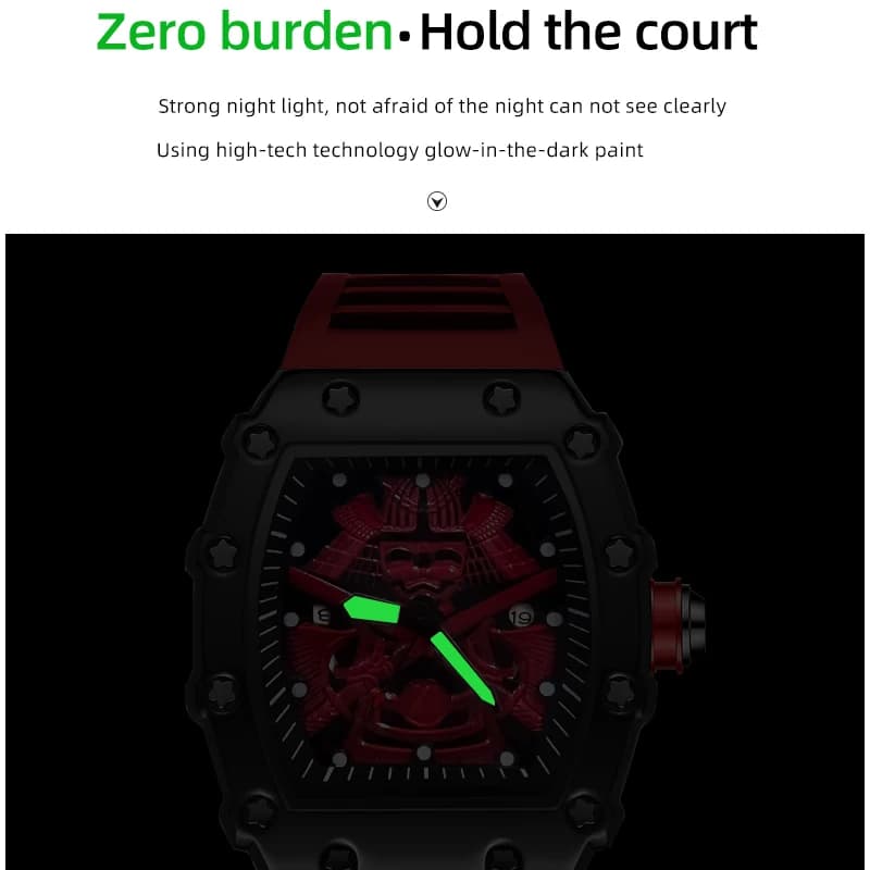 Montre sport homme étanche luminescente silicone - Cadran explosif tonneau avec calendrier