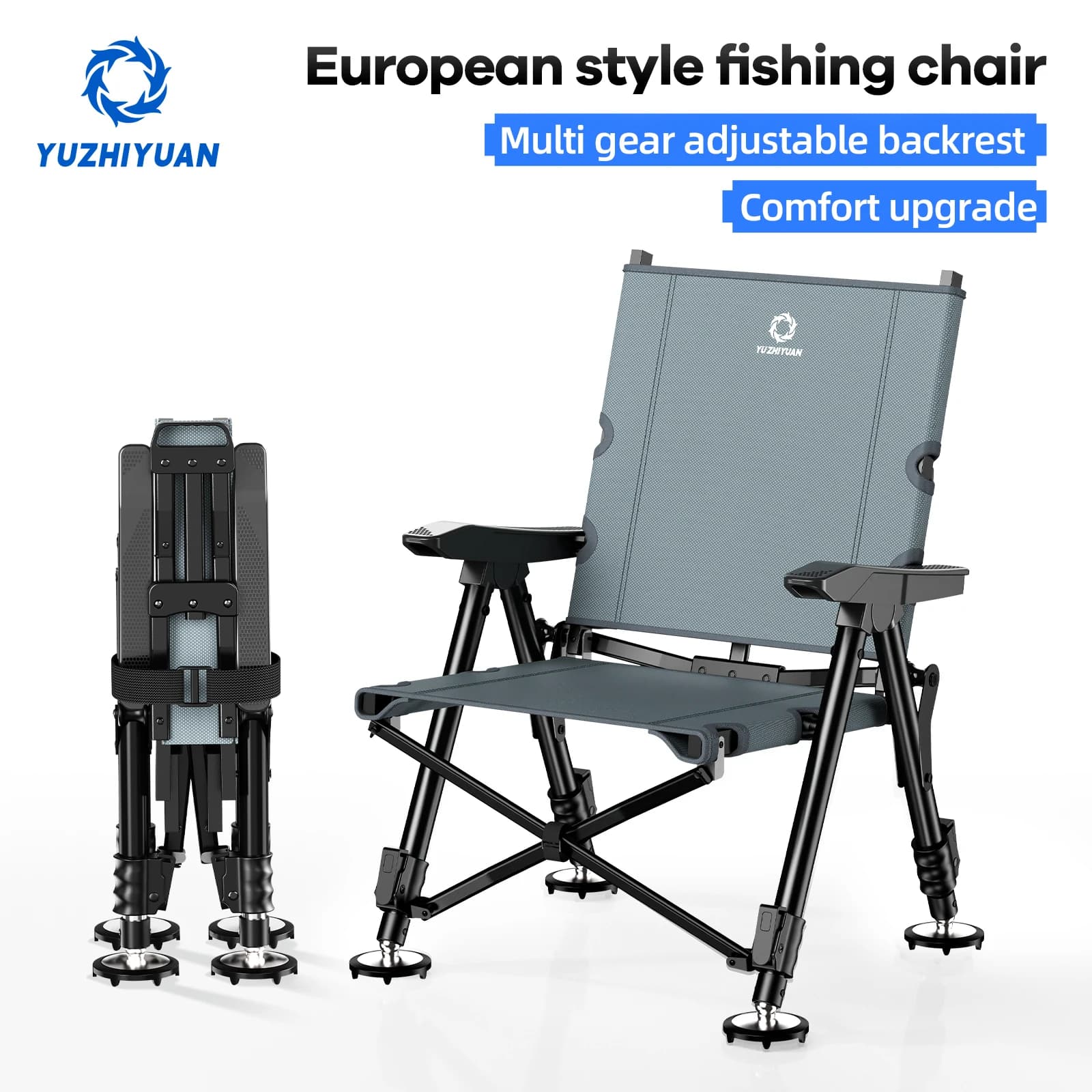 Chaise de pêche pliante tout terrain - Siège portable réglable avec pieds télescopiques légers