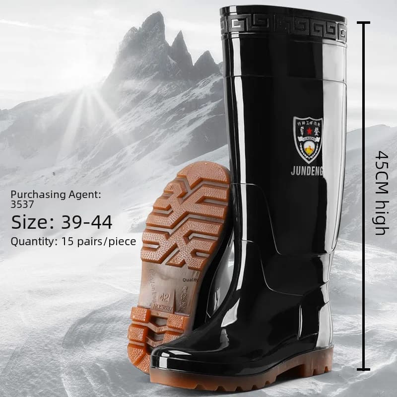 Bottes de pêche PVC homme 45cm hautes sécurité construction tube étendu talon bas forme carrée